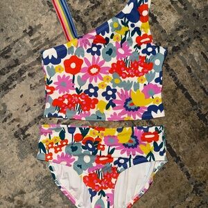 Hanna Andersson Girls Floral One-Shoulder Tankini Swim Set - Bright Multi